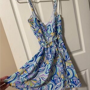 Papermoon Swirl Print Mini Dress in Blue, Purple & Yellow